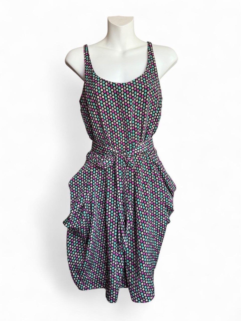 Retro Black Mini Dress with Pink & Teal Dot Print